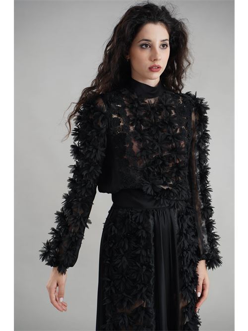 Cropped con petali Babylon | S00304NERO