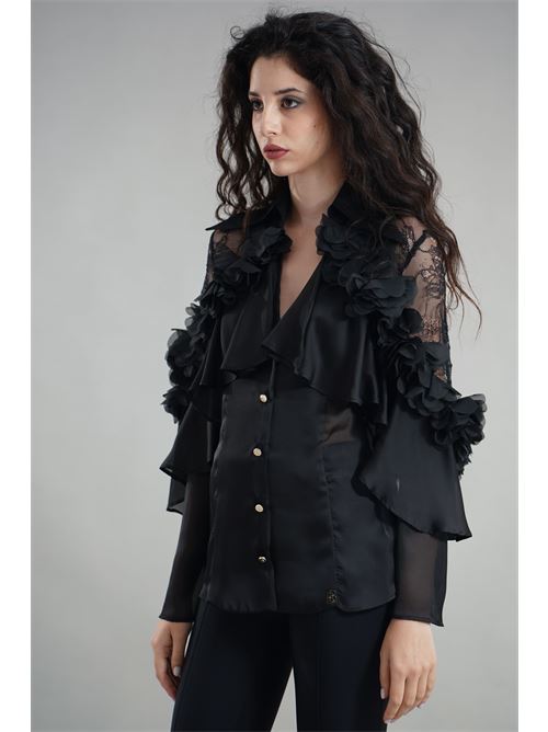 Camicia con petali Babylon | S00307NERO