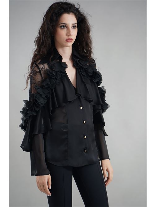Camicia con petali Babylon | S00307NERO