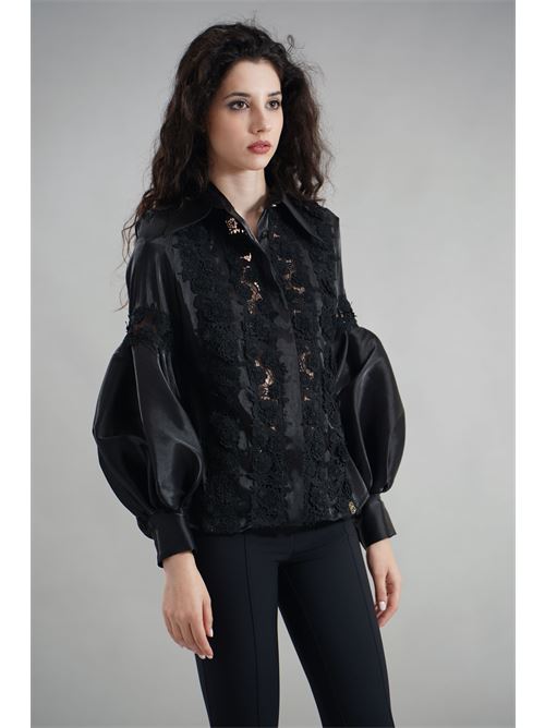 Camicia in organza e pizzo Babylon | S00308NERO
