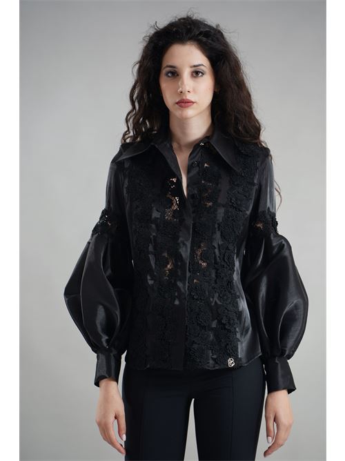 Camicia in organza e pizzo Babylon | S00308NERO