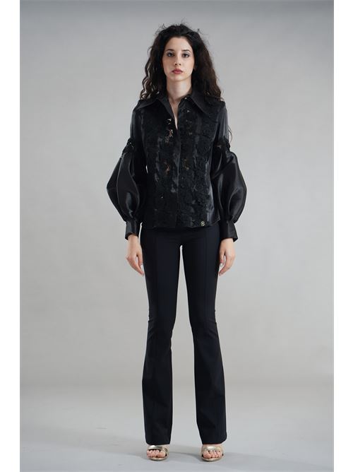 Camicia in organza e pizzo Babylon | S00308NERO