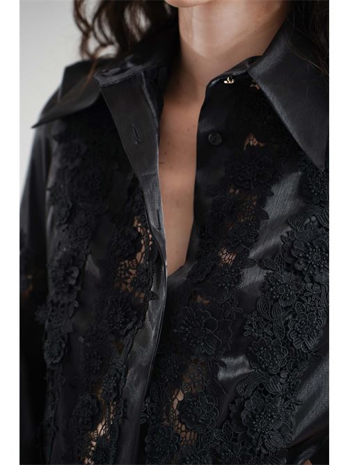 Camicia in organza e pizzo Babylon | S00308NERO