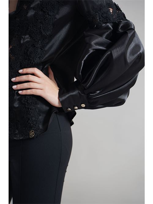 Camicia in organza e pizzo Babylon | S00308NERO