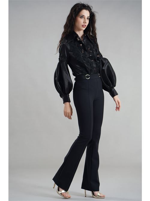 Camicia in organza e pizzo Babylon | S00308NERO