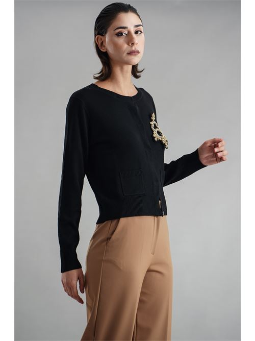 Cardigan in viscosa e lana LANACAPRINA | LC4021NERO