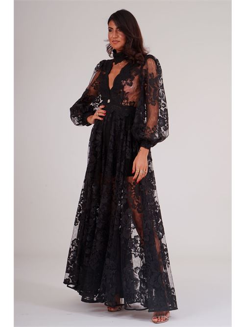 Abito lungo in pizzo Babylon | S00964NERO