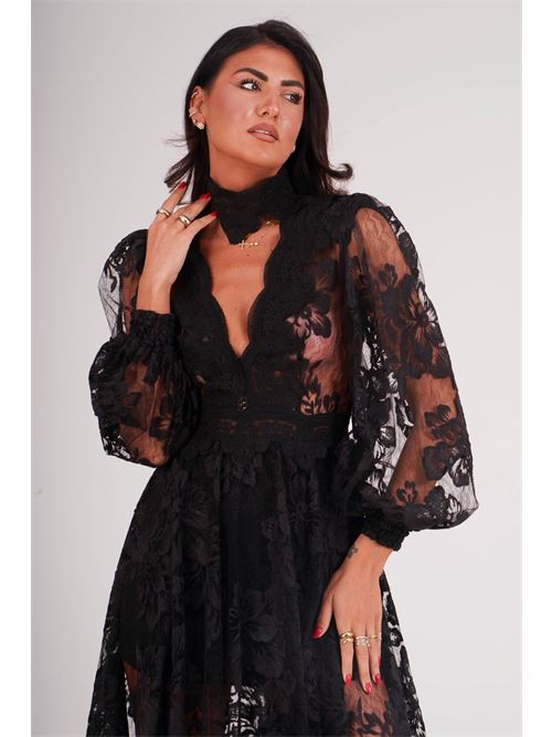 Abito lungo in pizzo Babylon | S00964NERO