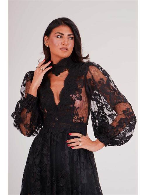 Abito lungo in pizzo Babylon | S00964NERO
