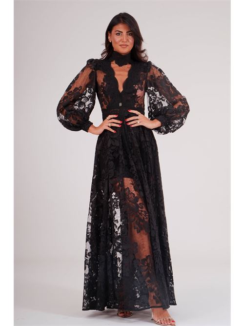 Abito lungo in pizzo Babylon | S00964NERO