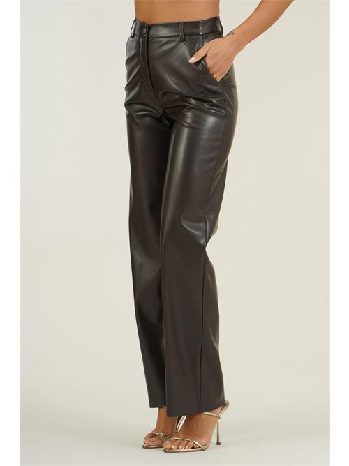 Pantalone a palazzo in similpelle Clips | N2039782MORO