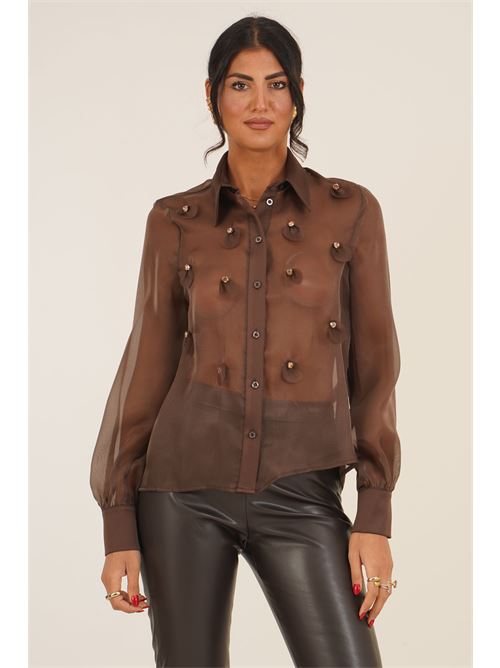 Camicia in georgette con applicazioni Dramee | 26109CACAO