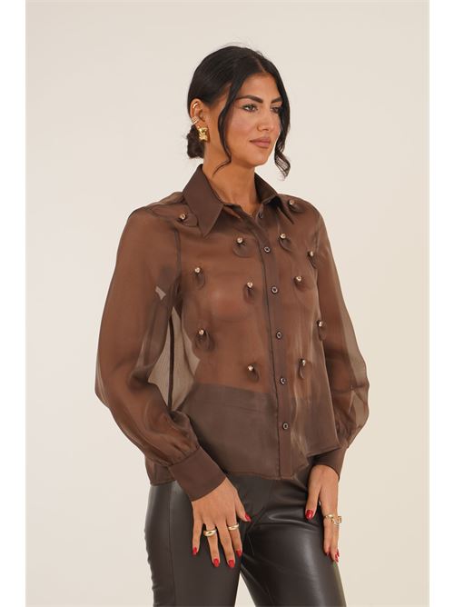 Camicia in georgette con applicazioni Dramee | 26109CACAO