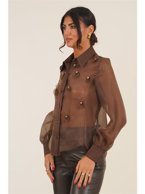 Camicia in georgette con applicazioni Dramee | 26109CACAO
