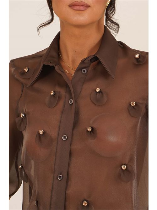 Camicia in georgette con applicazioni Dramee | 26109CACAO