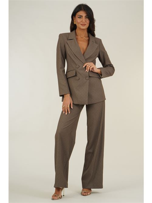 Tailleur doppio petto con strass Dramee | DRFW26902TORTORA