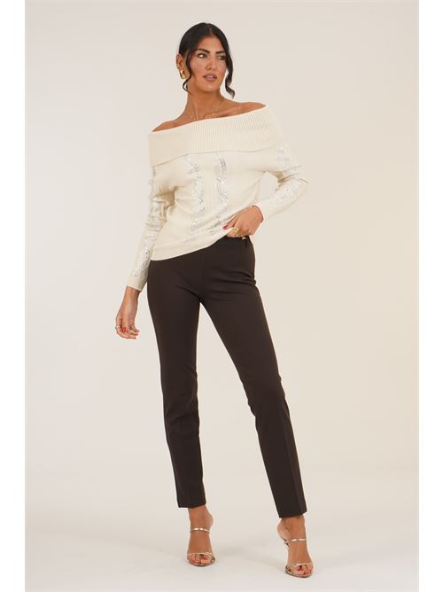Maglia in viscosa con strass Griffai | 6984NATURALE