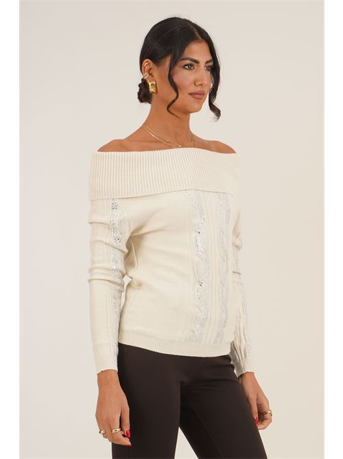 Maglia in viscosa con strass Griffai | 6984NATURALE