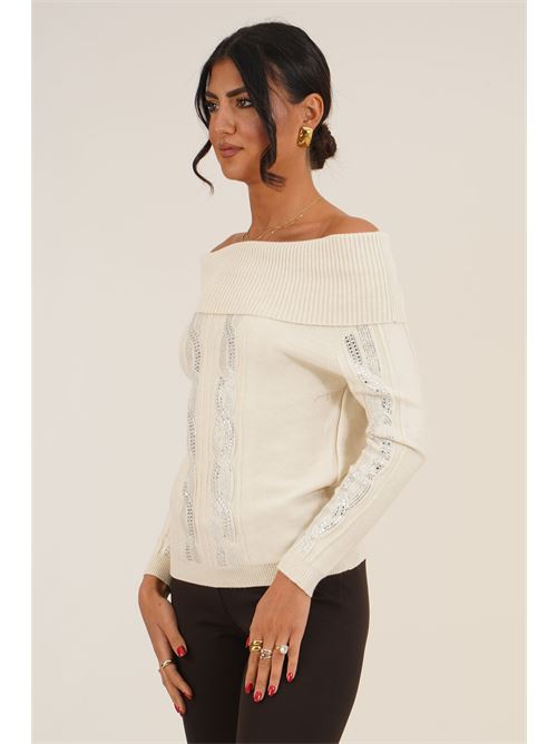 Maglia in viscosa con strass Griffai | 6984NATURALE