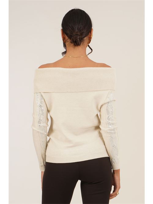 Maglia in viscosa con strass Griffai | 6984NATURALE