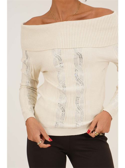 Maglia in viscosa con strass Griffai | 6984NATURALE