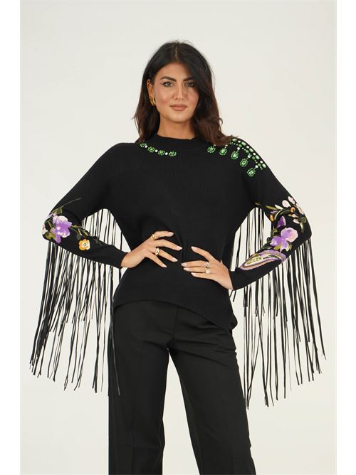 Maglia in viscosa con frange LAFTY.LIE | 04F161NERO