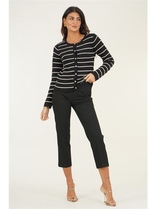 Cardigan a righe con microstrass LAFTY.LIE | 32V123NERO\PANNA