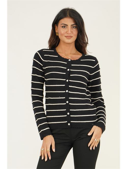 Cardigan a righe con microstrass LAFTY.LIE | 32V123NERO\PANNA