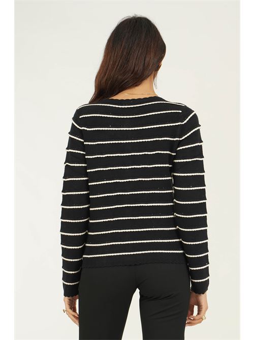 Cardigan a righe con microstrass LAFTY.LIE | 32V123NERO\PANNA