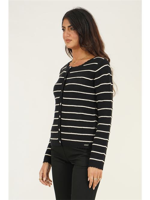 Cardigan a righe con microstrass LAFTY.LIE | 32V123NERO\PANNA