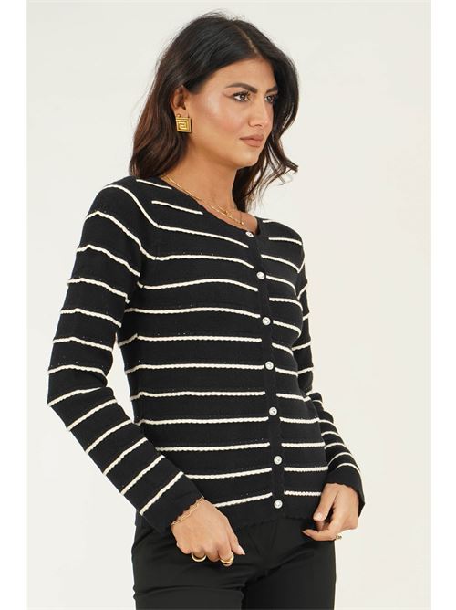 Cardigan a righe con microstrass LAFTY.LIE | 32V123NERO\PANNA