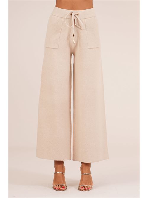 Pantalone in viscosa con lacceti LANACAPRINA | LC6003BEIGE