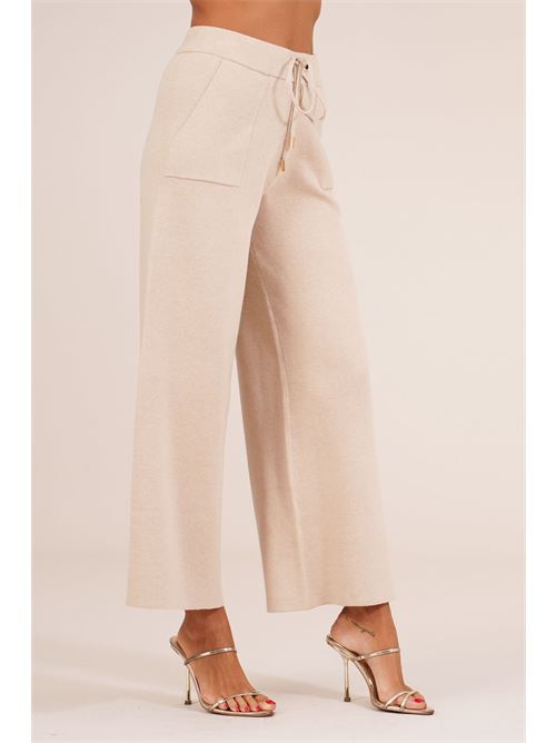 Pantalone in viscosa con lacceti LANACAPRINA | LC6003BEIGE