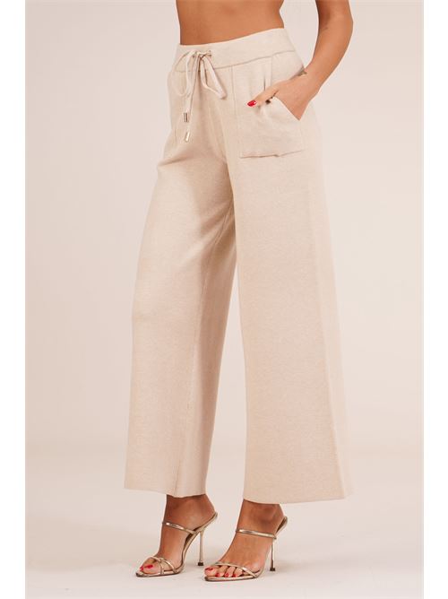 Pantalone in viscosa con lacceti LANACAPRINA | LC6003BEIGE