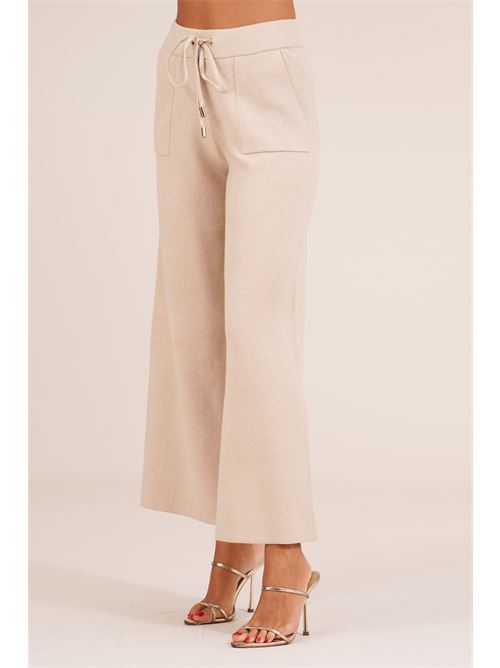 Pantalone in viscosa con lacceti LANACAPRINA | LC6003BEIGE