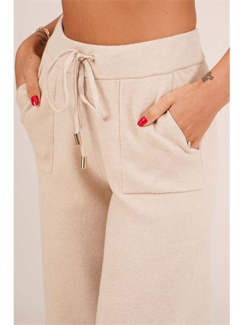 Pantalone in viscosa con lacceti LANACAPRINA | LC6003BEIGE