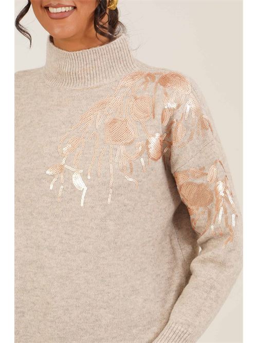 Maglia con paillettes LANACAPRINA | LC6042BEIGE