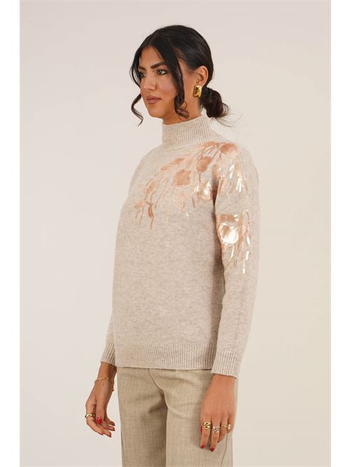 Maglia con paillettes LANACAPRINA | LC6042BEIGE
