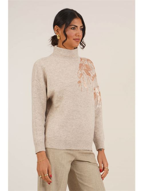 Maglia con paillettes LANACAPRINA | LC6042BEIGE