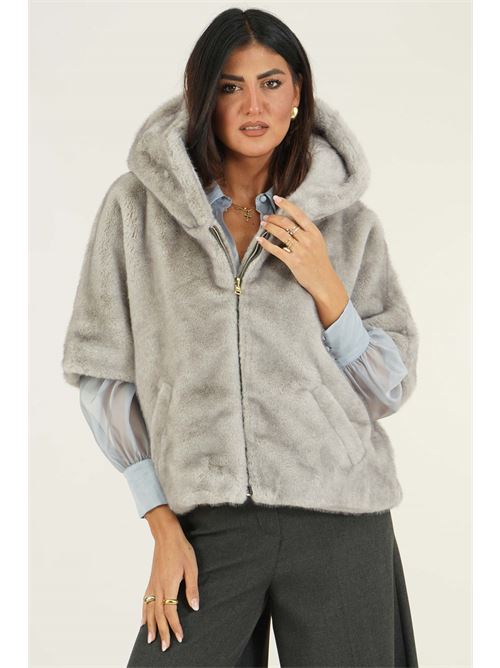 Giubbino effetto pelo con cappuccio LANACAPRINA | LC6108GRIGIO