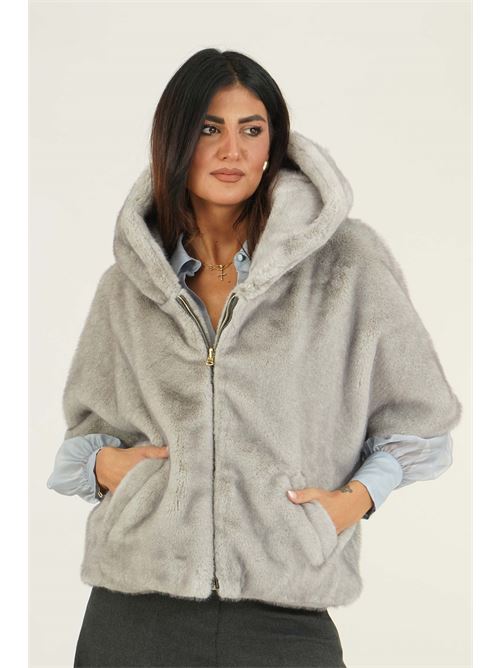 Giubbino effetto pelo con cappuccio LANACAPRINA | LC6108GRIGIO