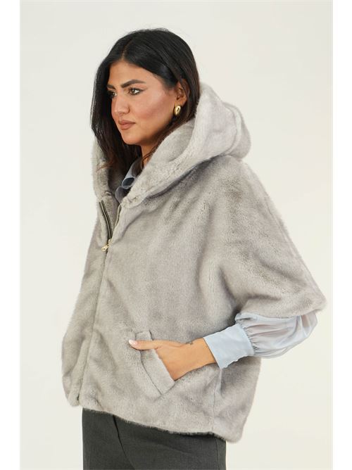 Giubbino effetto pelo con cappuccio LANACAPRINA | LC6108GRIGIO