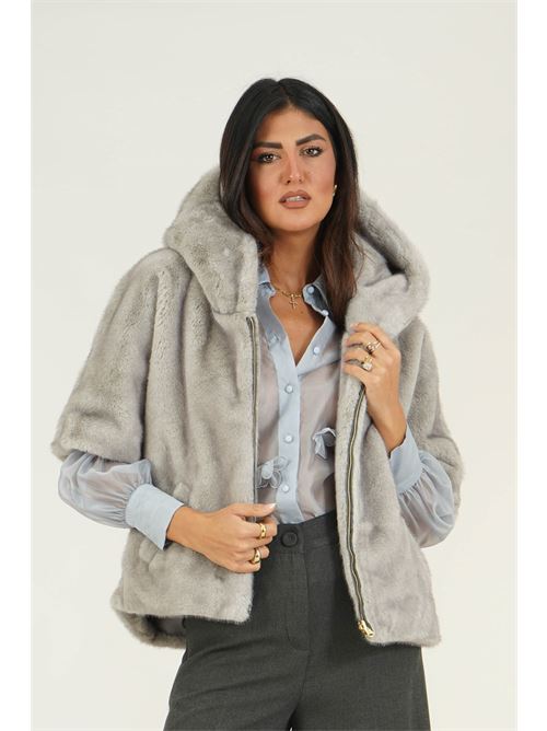 Giubbino effetto pelo con cappuccio LANACAPRINA | LC6108GRIGIO