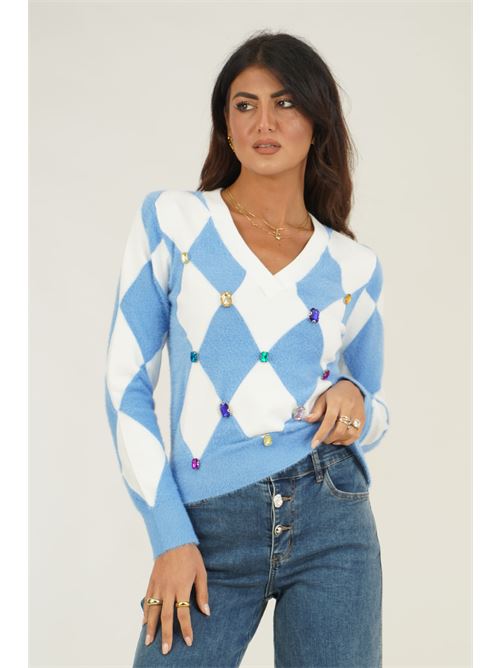 Maglia in viscosa con pietre Z.O.E. | 18V173AZZURRO/PANNA