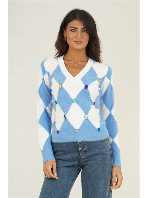 Maglia in viscosa con pietre Z.O.E. | 18V173AZZURRO/PANNA