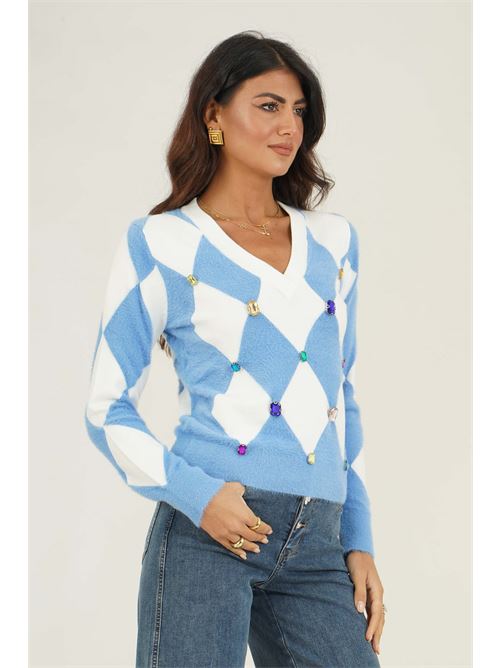 Maglia in viscosa con pietre Z.O.E. | 18V173AZZURRO/PANNA