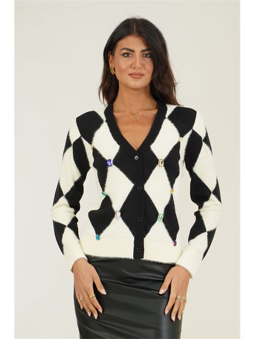 Cardigan in viscosa con pietre colorate Z.O.E. | 18V501PANNA/NERO