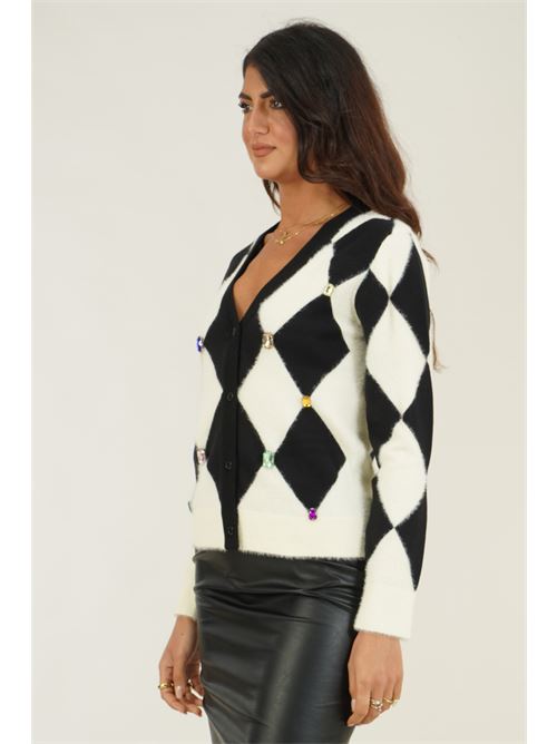 Cardigan in viscosa con pietre colorate Z.O.E. | 18V501PANNA/NERO