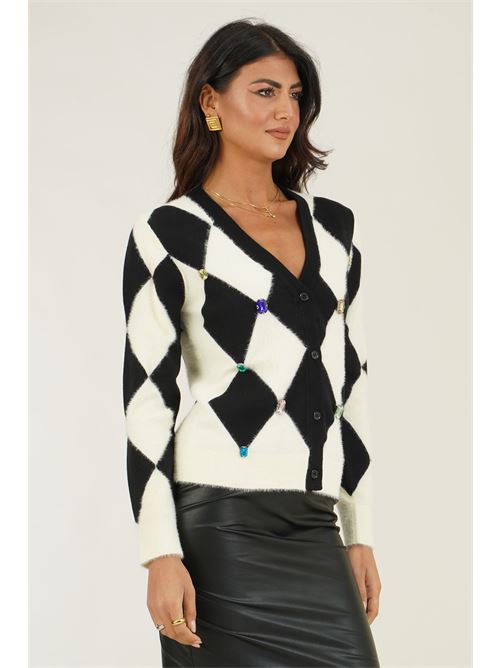 Cardigan in viscosa con pietre colorate Z.O.E. | 18V501PANNA/NERO