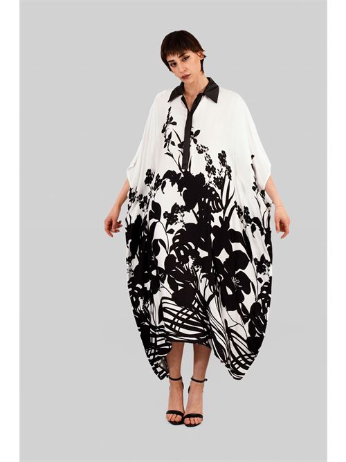 Abito kimono in raso fantasia Clips | T3504210BIANCO/NERO